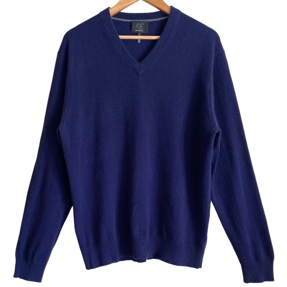 Qi 100% Cashmere Supersoft Preppy Lightweight V-Neck Pullover Sweater Sz XL